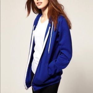 American Apparel F497 XS Bright Blue Zip Up Hoodie